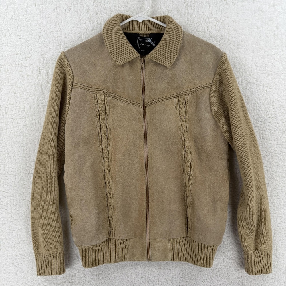 Vintage‎ Dude By Cambridge Jacket Mens Medium Beige Suede Knit Bomber Full Zip
